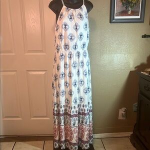 Maurices White and Blue Halter Maxi Sundress